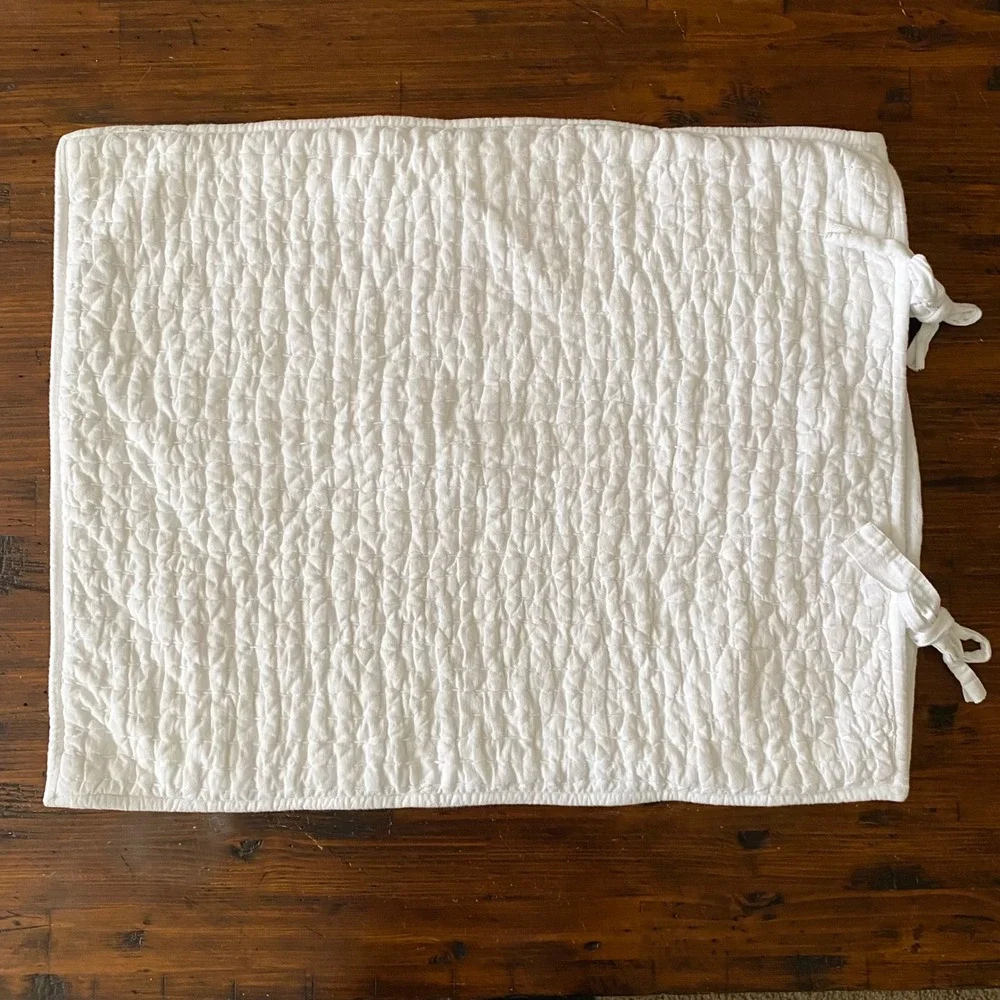 Pottery Barn White Pick Stitch Quilted Pillow Sham Cotton Linen Tie Closure